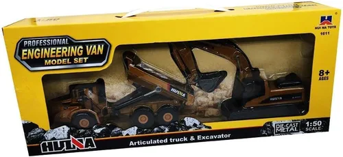 Miniatura 7 de Ailejia Modelos de aleación de juguete de camión articulado con volquete y excavadora a escala 1/50, vehículo de construcción, modelo de ingeniería