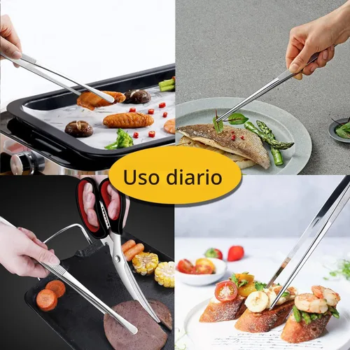 Miniatura 5 de JETKONG 2 pinzas de cocina de 12 pulgadas, pinzas de cocina finas, pinzas de cocina extralargas de acero inoxidable (plateado)