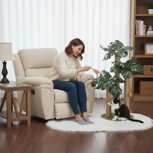 Miniatura 9 de LEMONDA Poste rascador para gatos de 31.5 pulgadas, árbol rascador para gatos con 3 postes rascadores y 2 bolas interactivas colgantes, postes