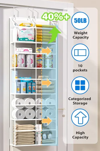 Miniatura 4 de ALLTIDYUP Organizador transparente para puerta, tela Oxford resistente, 50 libras, 5 estantes transparentes para colgar con 10 bolsillos para baño