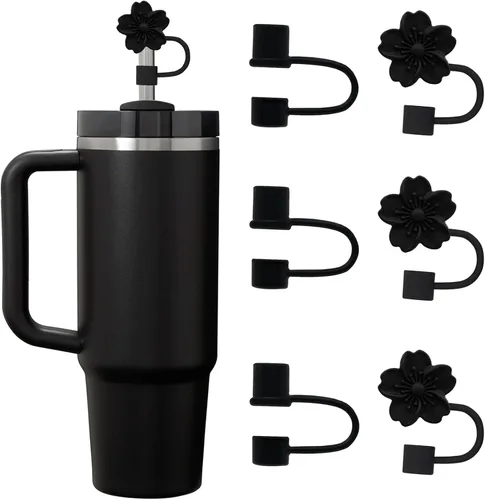 Miniatura 11 de 6 piezas de cubiertas de pajita de silicona con tapa compatible con vaso Stanley de 30-40 oz con mango, tapa de 10 mm, cubiertas de pajita a prueba