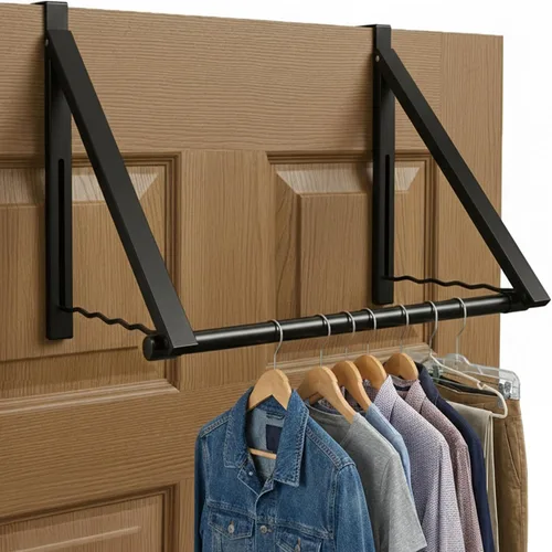 Miniatura 9 de HOLDN' STORAGE Colgador para colgar sobre la puerta, organizador plegable para colgar ropa, abrigos y toallas, ideal para dormitorios, lavandería