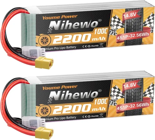 4S Lipo Battery 14.8V 2200mAh 100C RC LiPo Soft Case con XT60 Plug para FPV Drones Quadcopters RC Autos Camiones Barcos (2 paquetes)