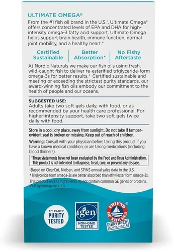 Miniatura 6 de Nordic Naturals Ultimate Omega, sabor a limón, 210 geles suaves, 1280 mg de omega-3, aceite de pescado de alta potencia con EPA y DHA, promueve