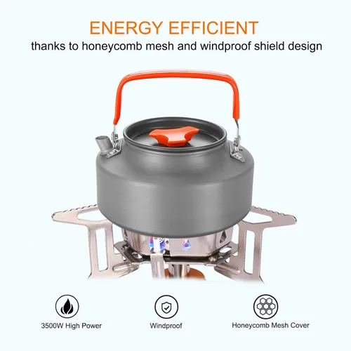 Miniatura 3 de Estufa portátil para mochileros con encendido piezoeléctrico a prueba de viento, estufa de gas para campamento, quemador plegable con adaptador