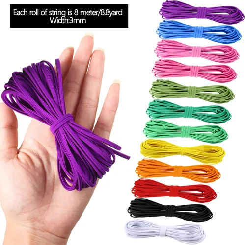 Miniatura 3 de WILLBOND 12 rollos de cordón elástico colorido, banda plana de punto elástico resistente para costura, manualidades, puños de edredón