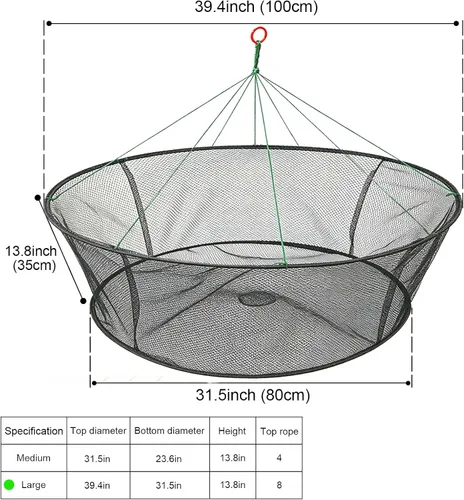 Miniatura 7 de Red de Pesca Plegable Portátil, Red para Cangrejos con Cuerda de Pesca, Jaula de Lanzamiento Manual para Cangrejos, Red de Malla Plegable para Pesca