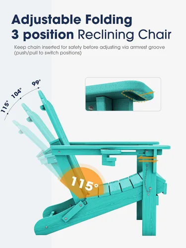 Miniatura 5 de Silla plegable ajustable KINGYES Adirondack, sillas reclinables Adirondack de 3 posiciones con portavasos, Adirondack de HDPE resistente a