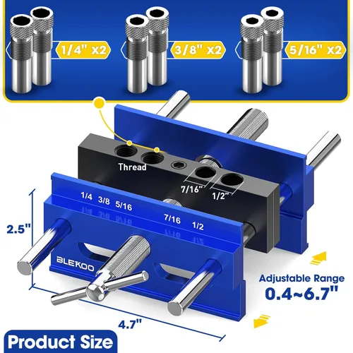 Miniatura 2 de BLEKOO Kit de plantilla de clavija de centrado automático de 6.7 pulgadas, plantilla de taladro para agujeros rectos, juego de carpintero de Azul
