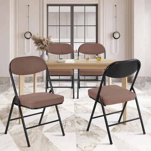 Miniatura 2 de HOMEFUN Juego de 4 sillas plegables acolchadas con cojín y marco de metal duradero, no requiere montaje para fiestas, cocina, oficina, boda