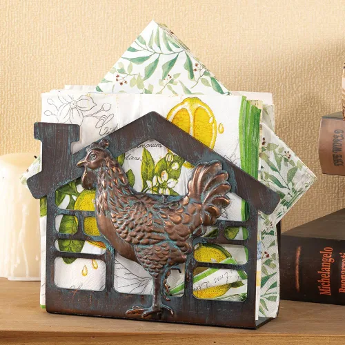 Miniatura 2 de Servilletero de metal para mesa, servilleteros grandes de granja para servilletas de papel, rústico, servilletas de cobre antiguo, dispensador