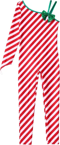 Miniatura 6 de Enterizo de una pieza con bastón de caramelo de Navidad para niños y niñas, un hombro completo, para bailar