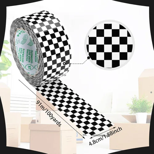 Miniatura 2 de MTLEE Cinta de bandera a cuadros impresa para autos de carreras de 1.88 pulgadas, 100 yardas, manualidades, cinta de búfalo, rollo individual