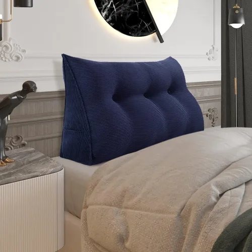 Almohada de cabecera gruesa totalmente rellena individual XL, cabecero acolchado de dormitorio, soporte suave y firme, cojín grande triangular, Azul