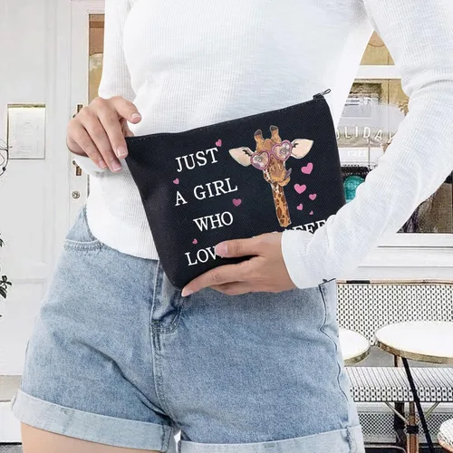Miniatura 5 de LEVLO Divertida bolsa de cosméticos – Regalo para amantes de los animales – Just A Girl Who Loves Giraffes Makeup Zipper Bag Bag Loves Giraffe Ama a