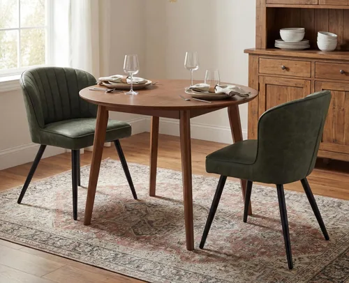 Miniatura 3 de EALSON Juego de 2 sillas de comedor modernas, asiento tapizado de piel sintética verde con respaldo curvado y patas de metal, silla auxiliar sin Pu