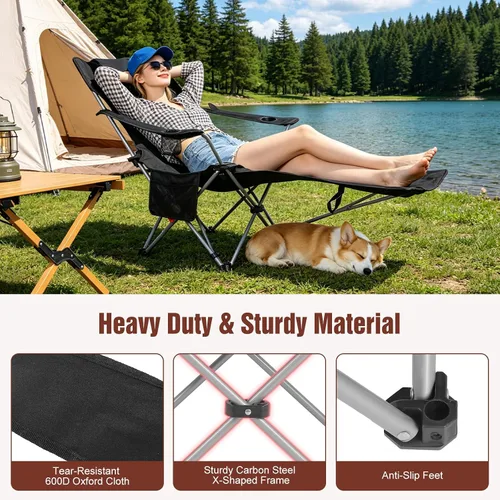 Miniatura 7 de Reclining Camping Chair with Footrest, 4-Position Adjustable Zero Gravity Chair, Portable Folding Camping Lounge Chair with Headrest Cup Holder &