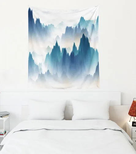 Miniatura 48 de EMMTEEY Tapiz de pared con bosque - Árbol de pino verde y niebla, arte de pared natural, 80x60 pulgadas, tapiz grande de estilo bohemio para sala