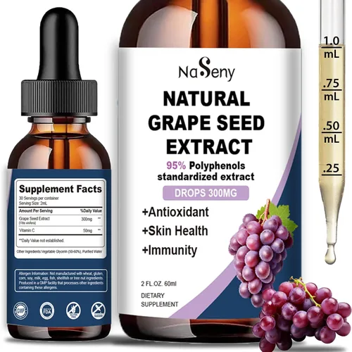 Extracto de semilla de uva natural, suplemento líquido de extracto de semilla de uva de 300 mg – Tintura de semilla de Vitis Vinifera de máxima