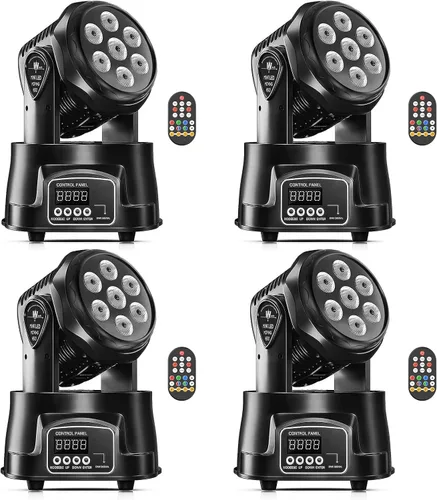Miniatura 10 de U`King Luz de cabeza móvil RGBW LED Efecto de iluminación de escenario, 7 x 10 W, cabezales móviles, luces de lavado por DMX y control remoto
