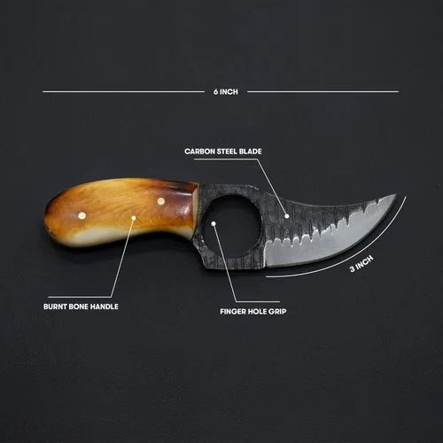 Miniatura 2 de Titan International Knives Cuchillo para despellejar de acero de carbono 1080 Cuchillo de caza de hoja fija pequeño hecho a mano Cuchillo