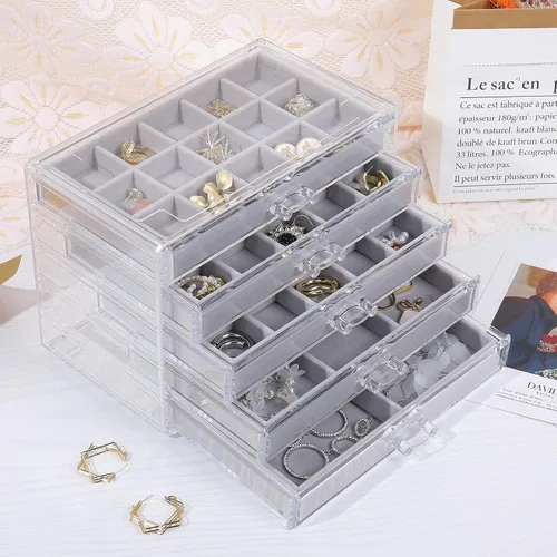 Miniatura 7 de misaya Organizador de joyas de pendientes con 5 cajones regalo de cumpleaños y Navidad caja de joyería de acrílico transparente para mujer soporte