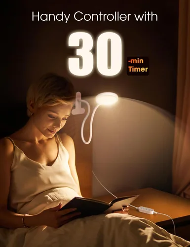 Miniatura 4 de LiFMIRA Lámpara de Cama con Clip de Luz 8W 66 LED Luz de Lectura para Cama, 5 Colores 10 Niveles de Brillo Regulable, Lámpara de Lectura de Metal