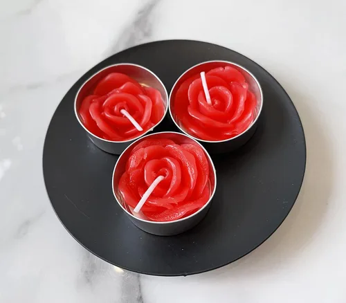 Miniatura 4 de Velas de té de rosa, 12 piezas hechas a mano delicadas velas de flores con 100 pétalos de rosa de seda, mini discos de vela para bodas, Rojo