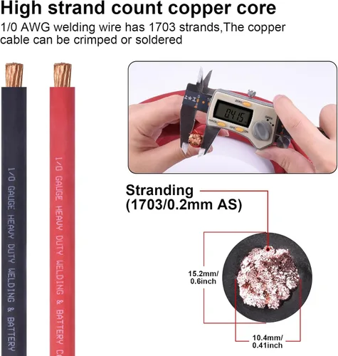 Miniatura 2 de Cable de Soldadura Calibre 1/0, iGreely 1/0 AWG Cables de Soldadura de Batería de Cobre Puro para Generador Solar Automático, 5 piezas de 5/16" y 5