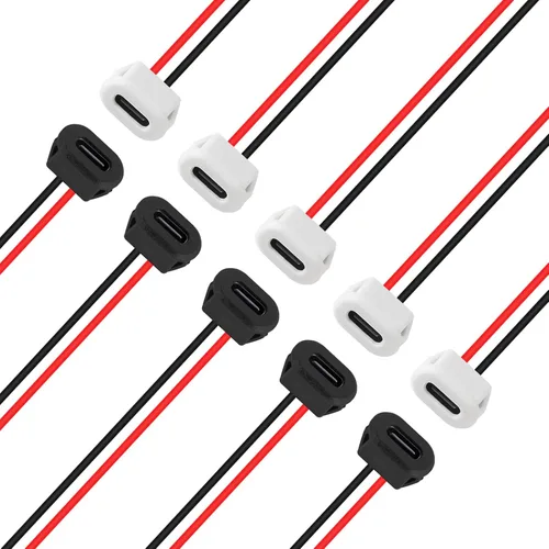 Miniatura 7 de 8pcs Bare Board Type-C Female Chassis Waterproof 2P Solder Wire Type USB C Pigtail Cable Extension Power Cable USB-C Plug to 2 Pin Bare Wire Open