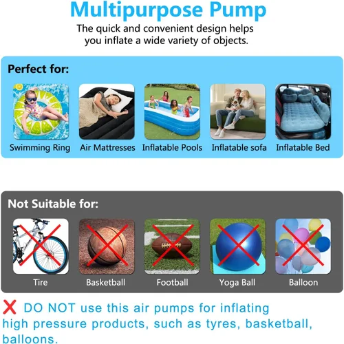 Miniatura 6 de Newpol Inflatable Bed Pump, Electric Air Pump with Free Swimming Ring for Air Mattress Beds, Inflatable Swimming Pools, Swimming Rings