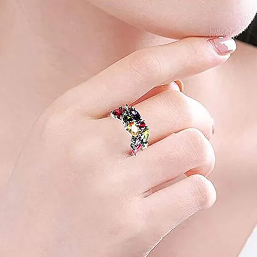 Miniatura 2 de QIXINWANG Anillo de piedras preciosas múltiples, morganita, granate, amatista, peridoto y promesa, anillo de fiesta de boda para niñas y mujeres