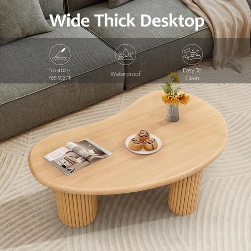 Miniatura 5 de Mesa de centro acanalada, mesas de centro de granja de 39 pulgadas para sala de estar, mesa central de madera baja, mesa de té pequeña con base