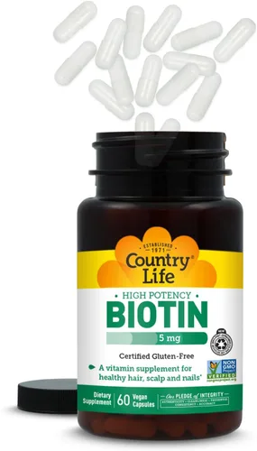 Miniatura 7 de Country Life Cápsulas veganas de biotina de alta potencia 5 mg, 60 CT