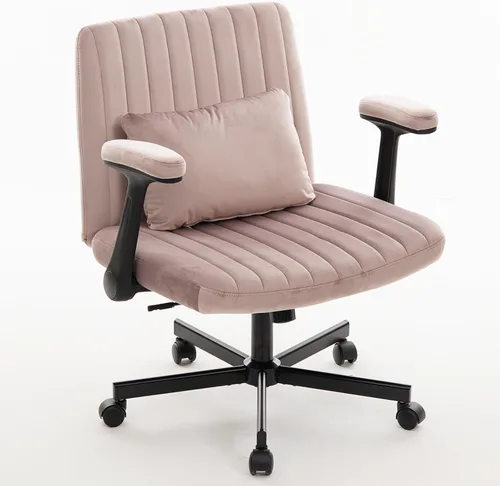 Miniatura 11 de Silla cruzada con ruedas, silla de oficina con patas cruzadas con ruedas, silla de oficina sin brazos, sillas de escritorio de terciopelo con ruedas