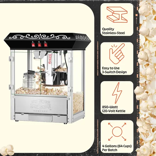 Miniatura 4 de Máquina para palomitas de maíz perfectas Great Northern de 10 oz, hace 12 cuartos de galón, Negro