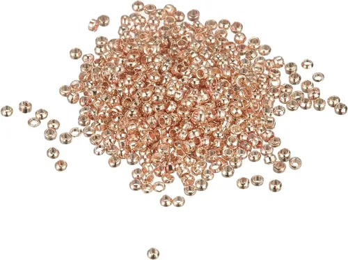 Miniatura 12 de uxcell 1000 cuentas redondas de engarzado, cuentas espaciadoras de extremo de crimpado de 0.079 pulgadas, pequeños topes para hacer pulseras y Oro