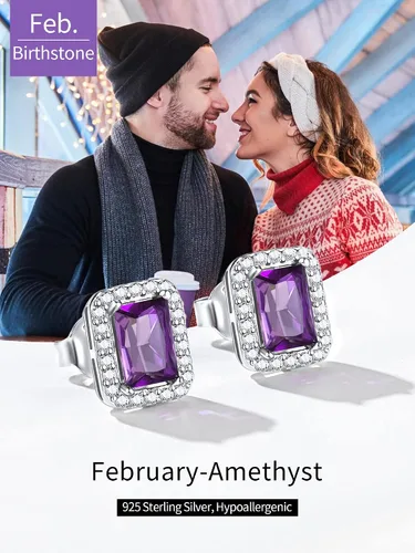 Miniatura 5 de ChicSilver Aretes de plata de ley 925 con forma de corazón, redondo, pera, esmeralda, piedra natal con halo para mujer, joyería de cumpleaños