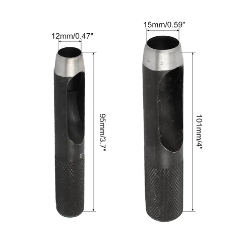 Miniatura 2 de uxcell 2pcs 0.591 in & 0.472 in Dia Metal Knurled Shank Hollow Hole Punch para correa de junta de cuero