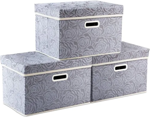 Miniatura 39 de PRANDOM Caja de almacenamiento plegable más grande con tapa [1 unidad] Contenedor Cesta Organizadora Cubo de Almacenamiento Decorativo de Tela