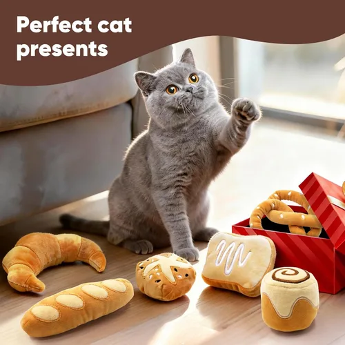 Miniatura 6 de CiyvoLyeen Juguetes de Hierba Gatera en Forma de Pan, Juguete para Gatos de Interior Juguetes Interactivos, Juguete para Gatitos Masticar Morder Pan