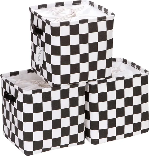 Hinwo Paquete de 3 cubos organizadores cúbicos, cestas de almacenamiento de tela de lona con asas, contenedores de almacenamiento cuadrados de
