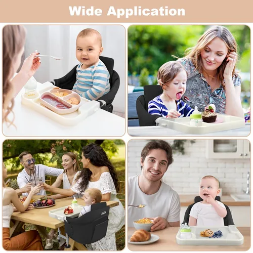 Miniatura 8 de Silla alta de gancho: silla de viaje portátil para bebé y niño, clip plegable con bandeja de comedor extraíble, tablero de respaldo y bolsa de Negro