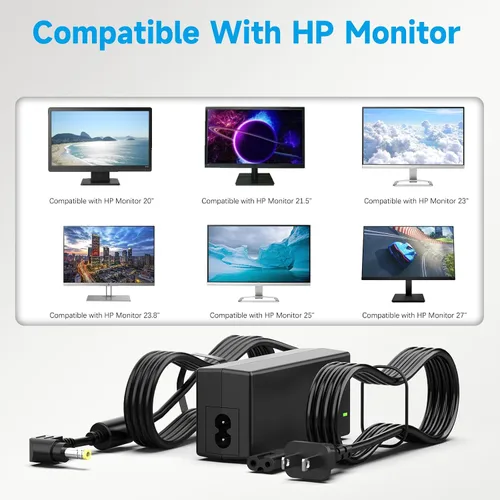 Miniatura 7 de Cable de alimentación de 19 V compatible con monitor HP de 20" 21.5" 23" 23.8" 25" 27"; 22cwa 25vx 22bw 23bw 23cw 24ea 24es 25bw 25es 25xw 27bw 27xi