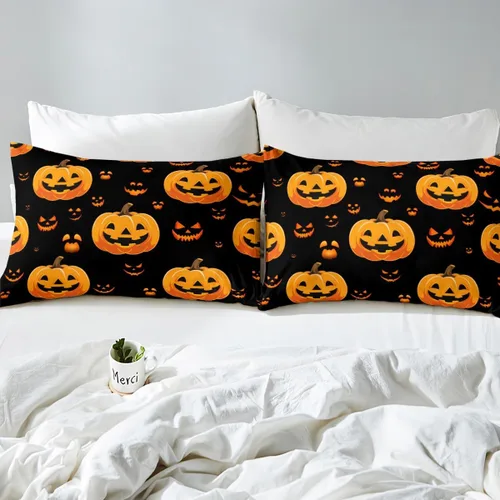 Miniatura 4 de Erosebridal Juego de funda de edredón con diseño de farol de calabaza, tamaño individual, decoración de Halloween, para niños, adolescentes