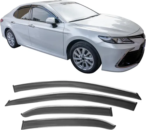 Miniatura 10 de IKON MOTORSPORTS Viseras de ventana de canal compatibles con Toyota Camry 2018-2024, protectores de lluvia acrílicos ahumado/tintados, deflectores