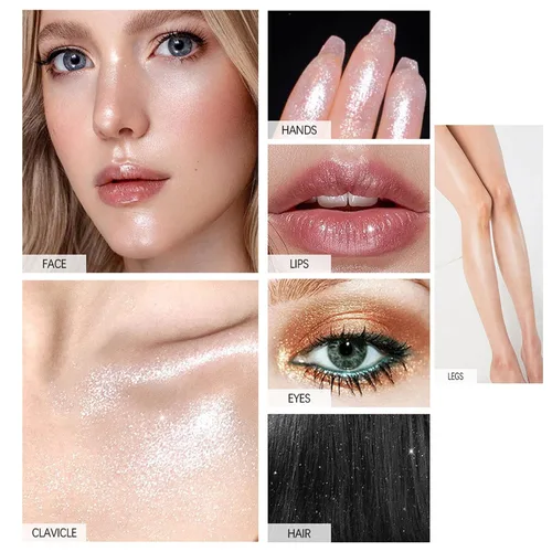 Miniatura 6 de Resaltador en polvo de maquillaje, resaltador facial con purpurina corporal, melocotón brillante, bola de polvo, resaltador facial multiuso, brillo