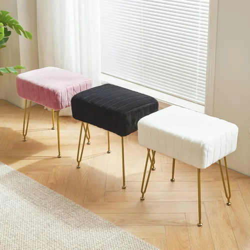 Miniatura 6 de IBUYKE Reposapiés Otomano Rectangular de Terciopelo, Taburete de Tocador de Maquillaje Mesa Auxiliar, Asiento de Mesa de Tocador de Terciopelo, Rosa