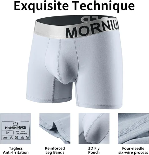 Miniatura 4 de MORNIUNDER Paquete de 3 bóxers de algodón para hombre, suaves, cómodos, frescos, ropa interior que absorben la humedad