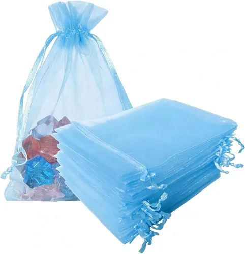 Paquetes de 100 bolsas de organza de 4 x 6 pulgadas, color azul bebé para baby shower, Navidad, recuerdos de fiesta, cumpleaños, boda, despedida de
